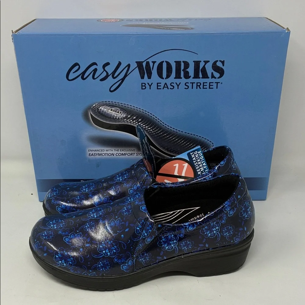 Easy Works by Easy Street Women’s Blue Patent Comfort Work Shoes - 6.5 - Picture 4 of 6
